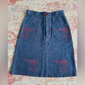 Vintage FrostFrench embroidered denim skirt. Size 8 UK